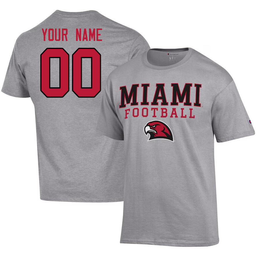 Custom Miami University Redhawks Name And Number Tshirts-Grey